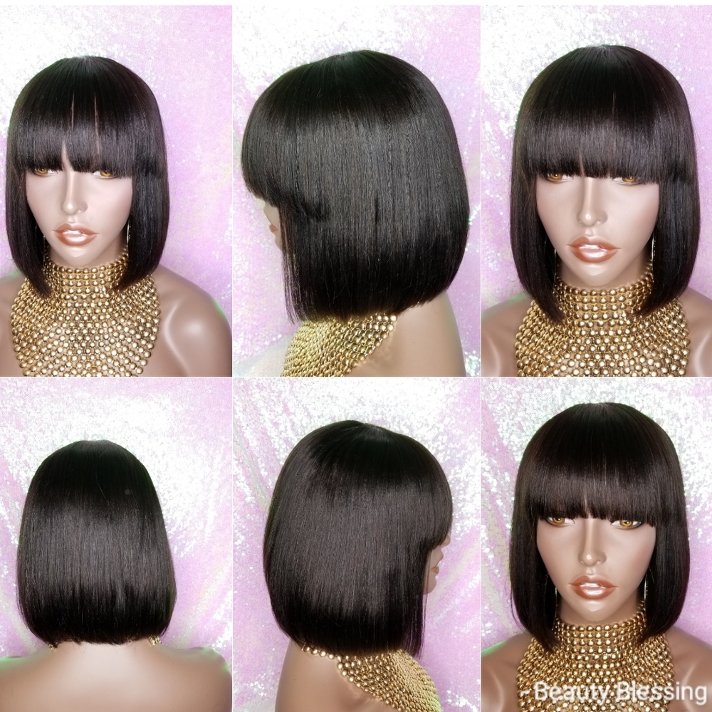 Wig Short Razor Cut Bob Brazilian Remy Human Hair